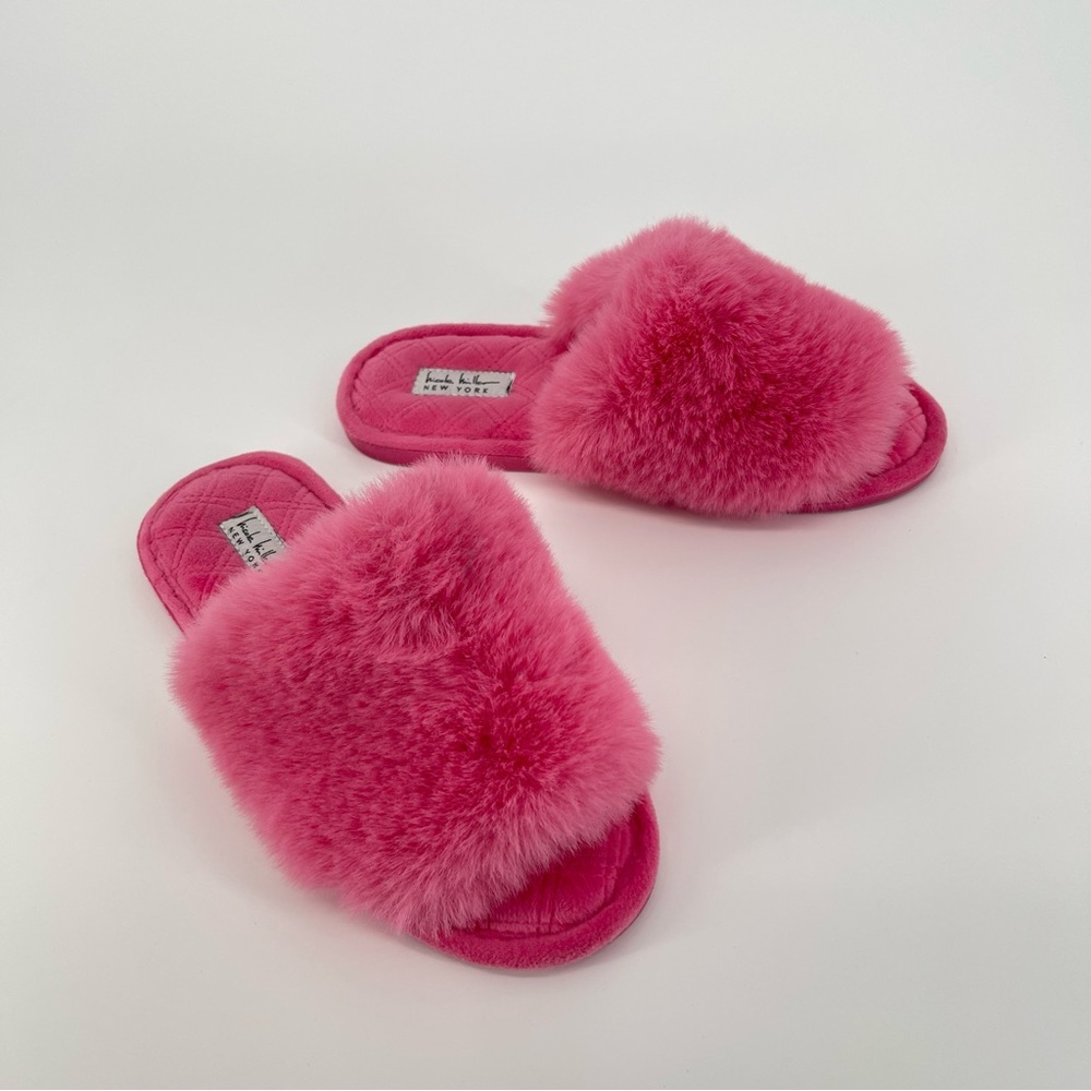 Nicole Miller Fuzzy Slipper Slides Women Medium 6.5-7.5M Barbie Pink Hot Pink